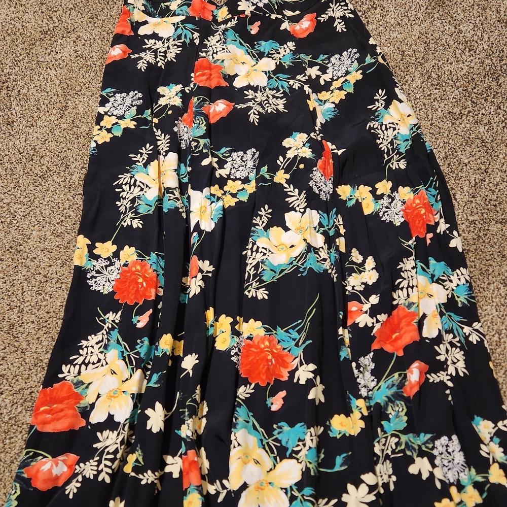 Vintage Southern Lady Maxi Black Floral Skirt With Elastic Waist, Size 12